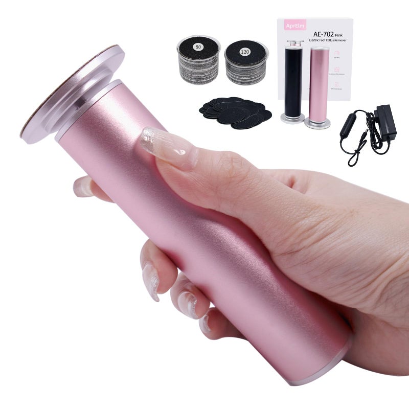 AprElm 4.8IN Longer Electric Foot Callus Remover with 80pcs Sandpaper Discs, Professional Aluminum Callus Remover for Feet, Stepless Speed Control Pedicure Tools for Dead Skin (Pink) - Image 1