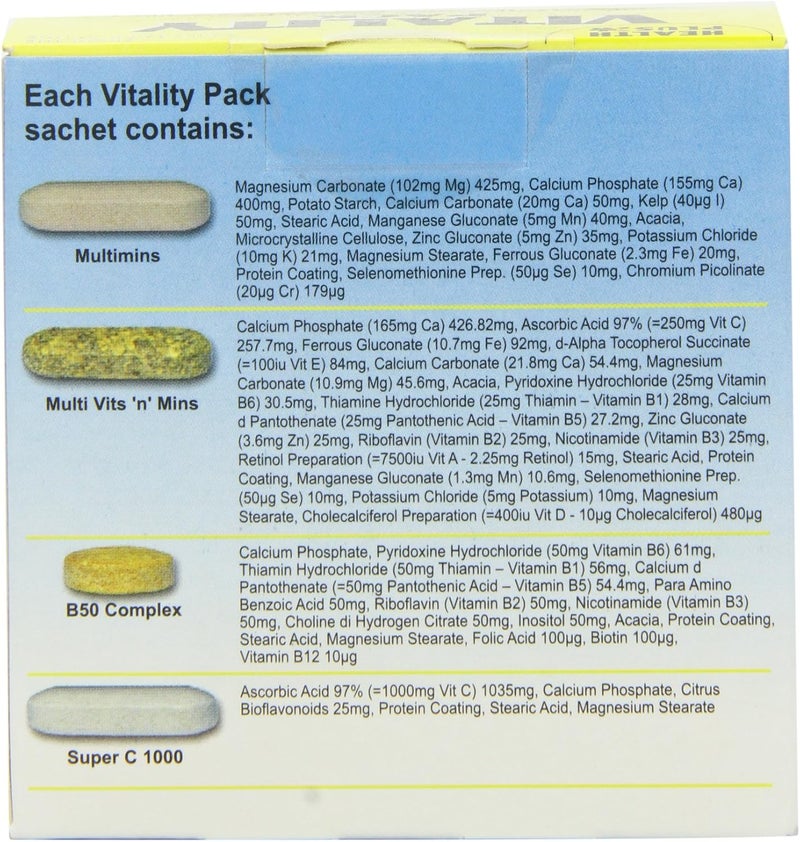 Health Plus Vitality Pack General Wellbeing and Vitality Multivitamin And Mineral Daily Supplement 28 Day Supply - Image 3