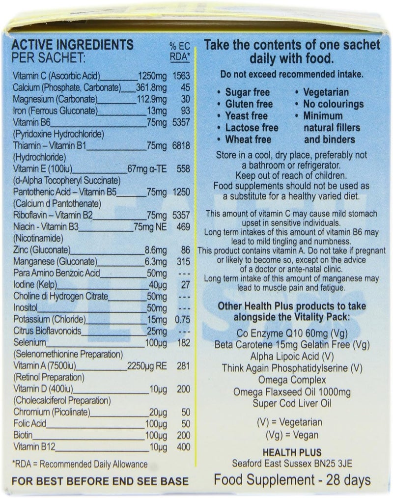 Health Plus Vitality Pack General Wellbeing and Vitality Multivitamin And Mineral Daily Supplement 28 Day Supply - Image 4