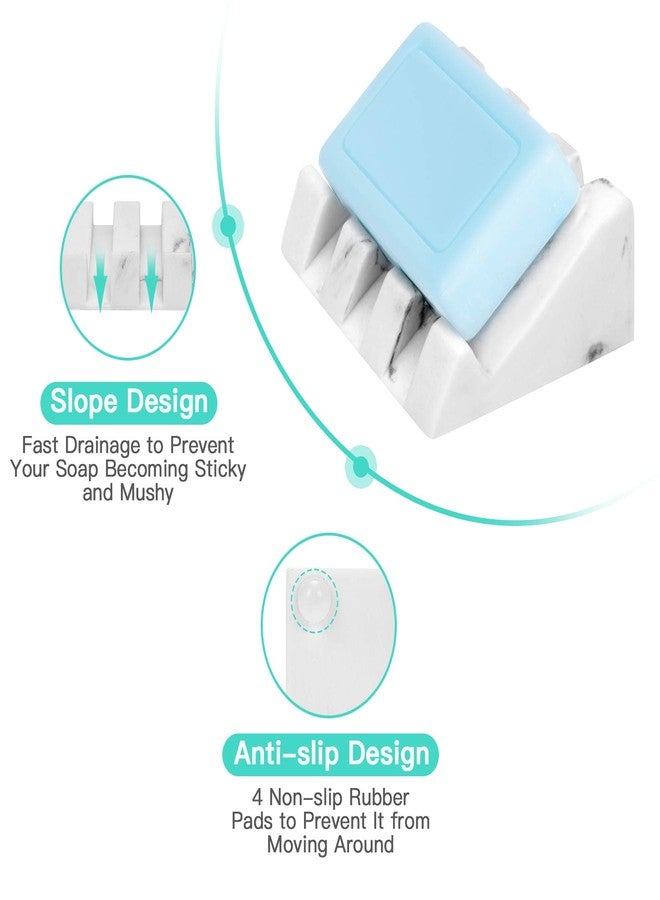 Morelax White Marble Soap Dish with Drain Bar Soap Holder Self Draining Soap Saver Tray Easy Clean Modern Bathroom Accessories Decor Soap Dishes Bar for Shower Bathroom Slanted Waterfall - Image 4