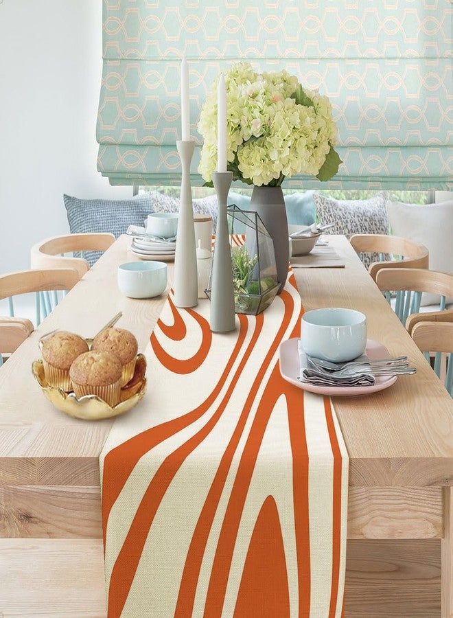 DeeCabin Sage Orange Table Runner, Retro Boho Aesthetic 70S Abstract Wavy Swirl Decor Holiday Kitchen Dining Table Decoration for Indoor Outdoor Home Party Decor 13 x 72 Inch - Image 2