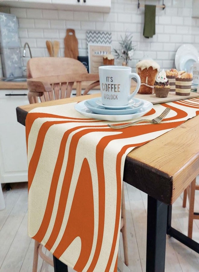 DeeCabin Sage Orange Table Runner, Retro Boho Aesthetic 70S Abstract Wavy Swirl Decor Holiday Kitchen Dining Table Decoration for Indoor Outdoor Home Party Decor 13 x 72 Inch - Image 1