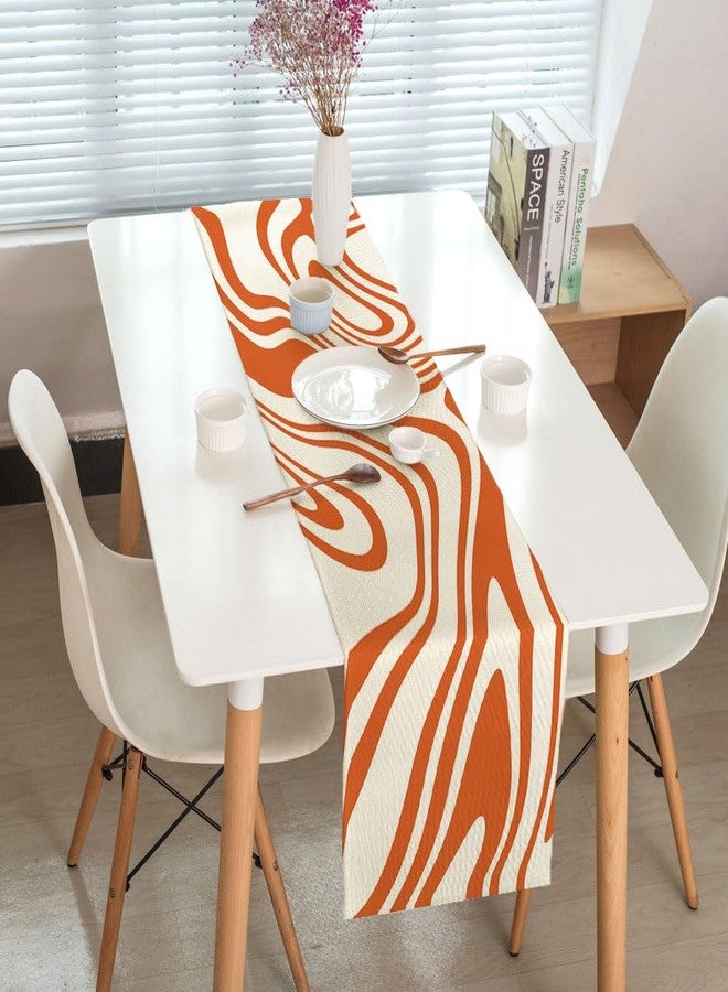 DeeCabin Sage Orange Table Runner, Retro Boho Aesthetic 70S Abstract Wavy Swirl Decor Holiday Kitchen Dining Table Decoration for Indoor Outdoor Home Party Decor 13 x 72 Inch - Image 4