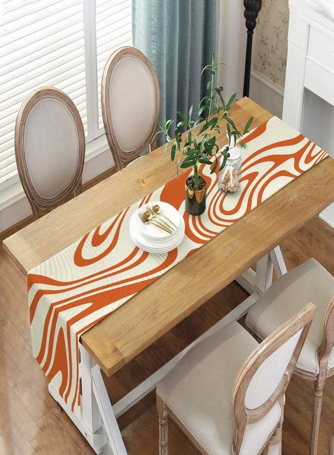 DeeCabin Sage Orange Table Runner, Retro Boho Aesthetic 70S Abstract Wavy Swirl Decor Holiday Kitchen Dining Table Decoration for Indoor Outdoor Home Party Decor 13 x 72 Inch - Image 3