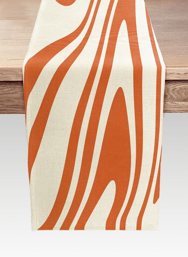 DeeCabin Sage Orange Table Runner, Retro Boho Aesthetic 70S Abstract Wavy Swirl Decor Holiday Kitchen Dining Table Decoration for Indoor Outdoor Home Party Decor 13 x 72 Inch - Image 5