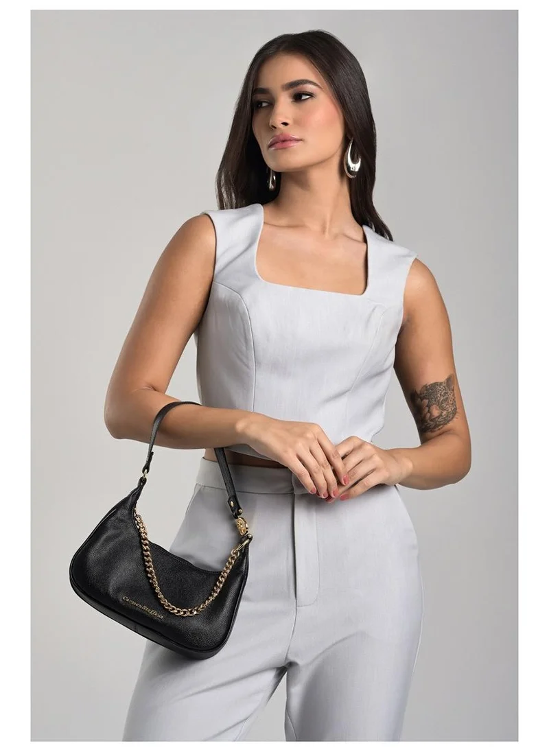Carmen Steffens  Black Half-Moon Leather Bag with Chain for Women | Best Price UAE