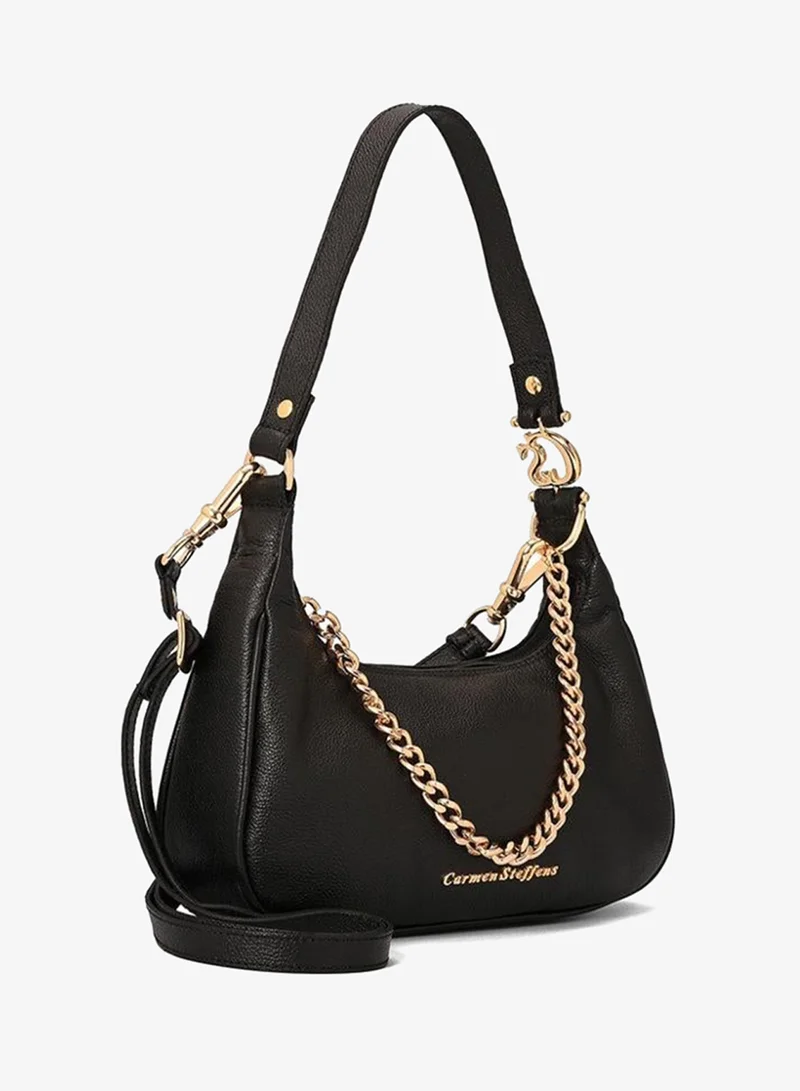 Black Half-Moon Leather Bag with Chain