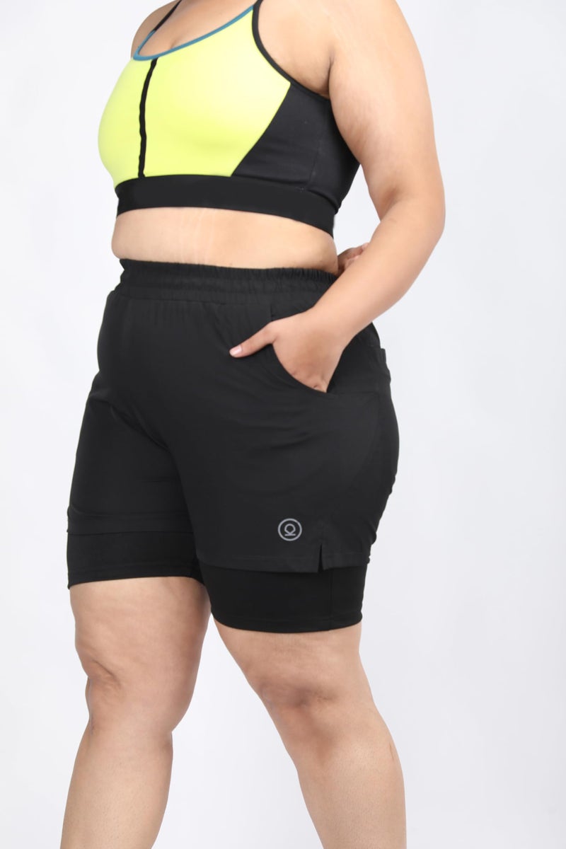 CHKOKKO Gym Shorts for Women Workout Sports Running Quick Dry Fit Double Layer Inner Compression with Pockets Breathable Lightweight Wear Black XL - Image 5
