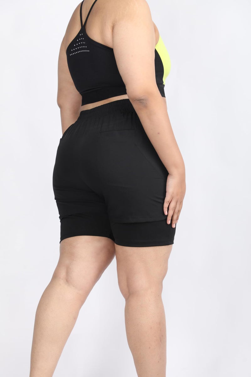 CHKOKKO Gym Shorts for Women Workout Sports Running Quick Dry Fit Double Layer Inner Compression with Pockets Breathable Lightweight Wear Black XL - Image 3