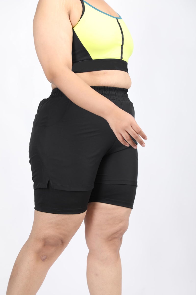 CHKOKKO Gym Shorts for Women Workout Sports Running Quick Dry Fit Double Layer Inner Compression with Pockets Breathable Lightweight Wear Black XL - Image 4