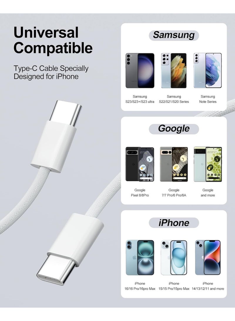 eCares® USB-C to USB-C Cable 1M, 60W Fast Charging Type-C Cable, Braided Data Sync Cord for iPhone 15/16/17, Samsung Galaxy, iPad, Google Pixel & USB-C Devices. - Image 4