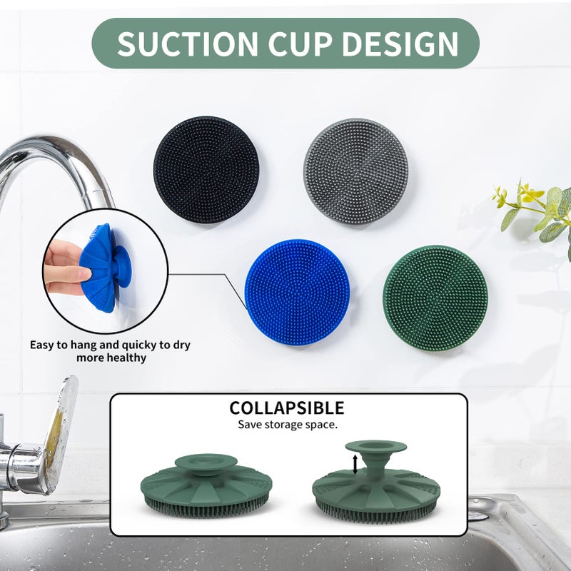 BEAUTAIL Silicone Sponge, BEAUTAIL Non-Scratch Scrub Sponges for Washing Dishes, Kitchen Fruit Vegetable Cleaning Brush, Long Lasting and Reusable Dishwashing Scrubber, Suction Up for Hang, 1 Pack, Olive Green - Image 4