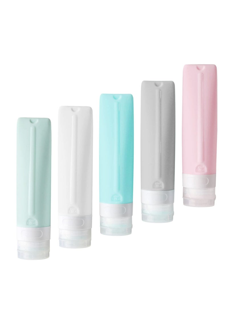 Y&D Travel Bottles for Toiletries, 5 Pack Portable Containers Set, Leak Proof Refillable Size Silicone Squeezable Accessories Shampoo Conditioner Lotion(80ml)  - Image 1