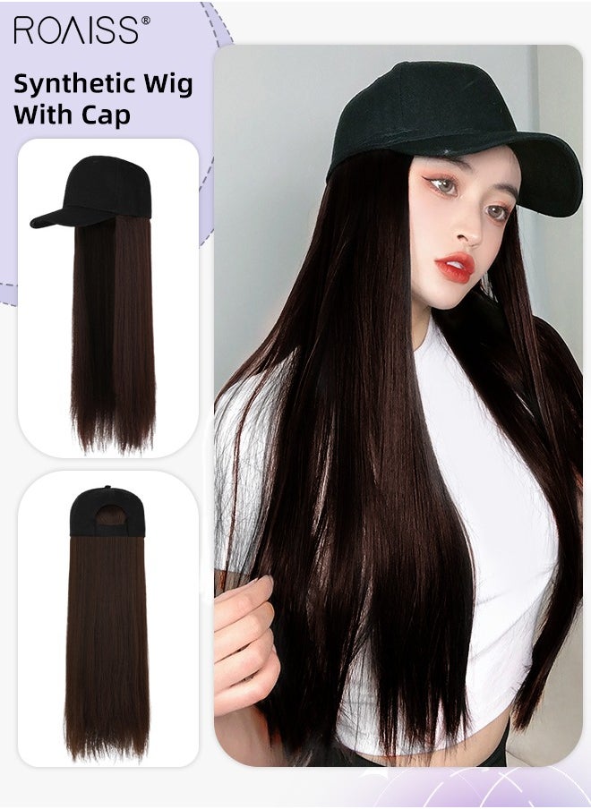 roaiss - Long Straight Baseball Cap Wig with Hair Extension Synthetic Wig Hat for Women Adjustable Baseball Hat Wig, 60cm (24 inch) - Image 1