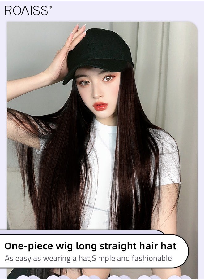 roaiss - Long Straight Baseball Cap Wig with Hair Extension Synthetic Wig Hat for Women Adjustable Baseball Hat Wig, 60cm (24 inch) - Image 1