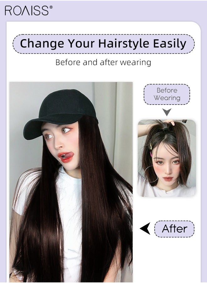 roaiss - Long Straight Baseball Cap Wig with Hair Extension Synthetic Wig Hat for Women Adjustable Baseball Hat Wig, 60cm (24 inch) - Image 1