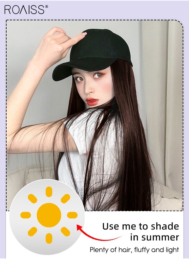 roaiss - Long Straight Baseball Cap Wig with Hair Extension Synthetic Wig Hat for Women Adjustable Baseball Hat Wig, 60cm (24 inch) - Image 1