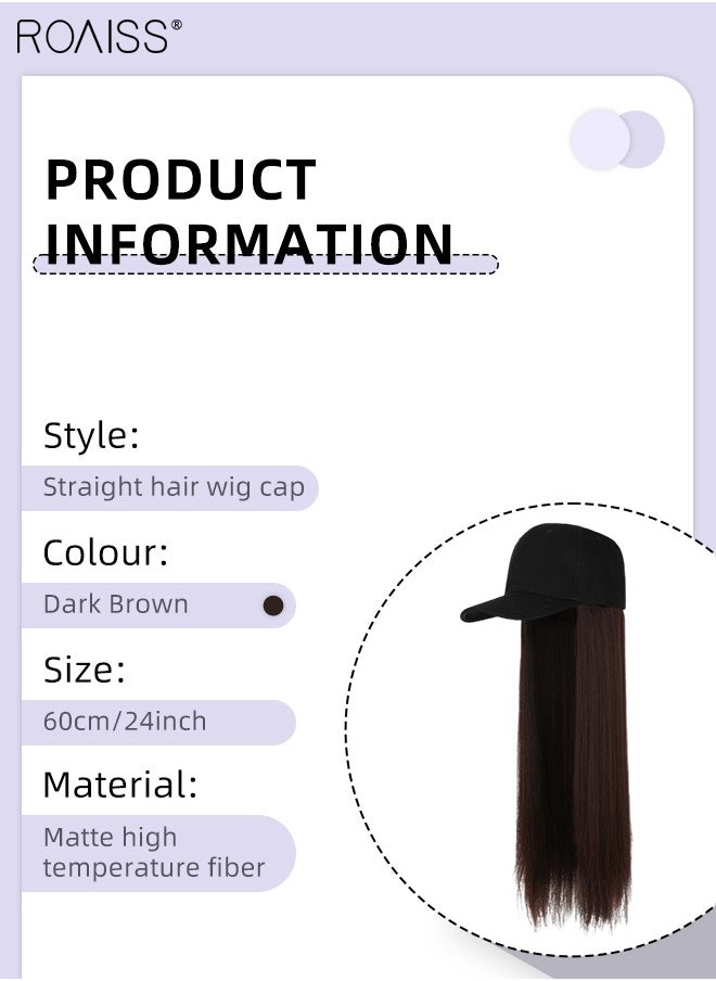 roaiss - Long Straight Baseball Cap Wig with Hair Extension Synthetic Wig Hat for Women Adjustable Baseball Hat Wig, 60cm (24 inch) - Image 1