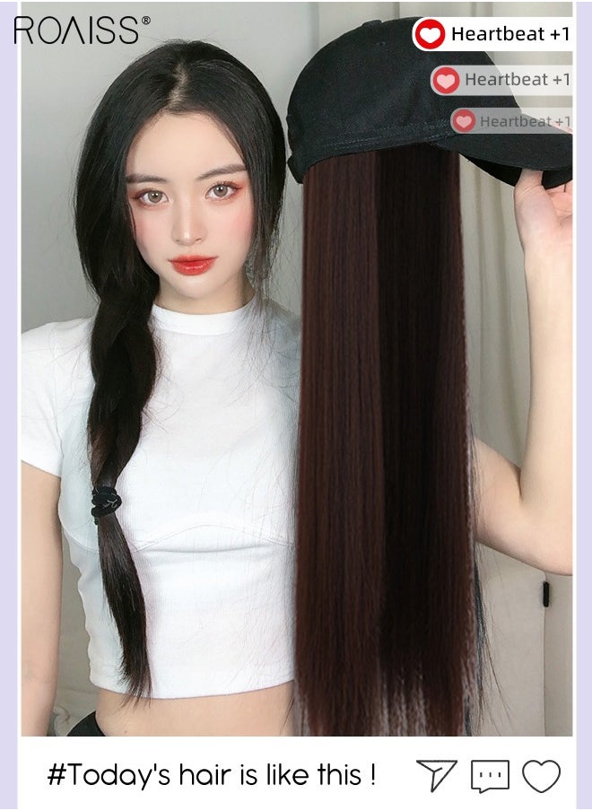roaiss - Long Straight Baseball Cap Wig with Hair Extension Synthetic Wig Hat for Women Adjustable Baseball Hat Wig, 60cm (24 inch) - Image 1
