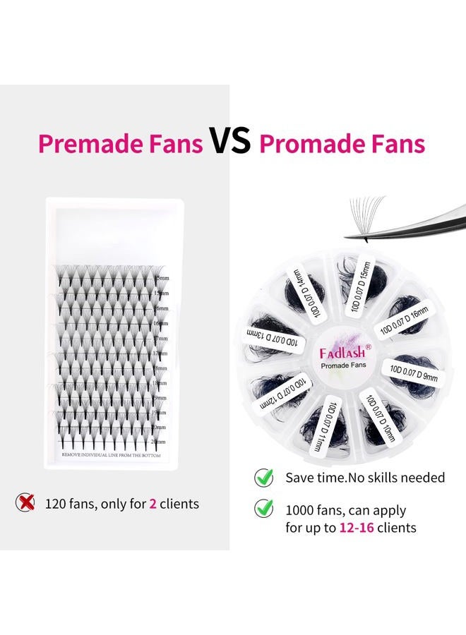 FADLASH 1000 Fans 10D Premade Volume Eyelash Extensions Mixed Tray Premade Fans Eyelash Extensions D Curl Premade Lash Fans Pointed Handmade Promade Loose Fans Thin Base (10D-0.07D,9-16mm) - Image 5