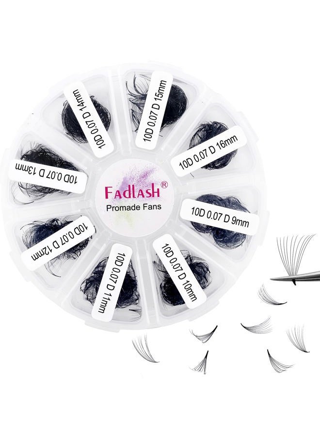 FADLASH 1000 Fans 10D Premade Volume Eyelash Extensions Mixed Tray Premade Fans Eyelash Extensions D Curl Premade Lash Fans Pointed Handmade Promade Loose Fans Thin Base (10D-0.07D,9-16mm) - Image 1