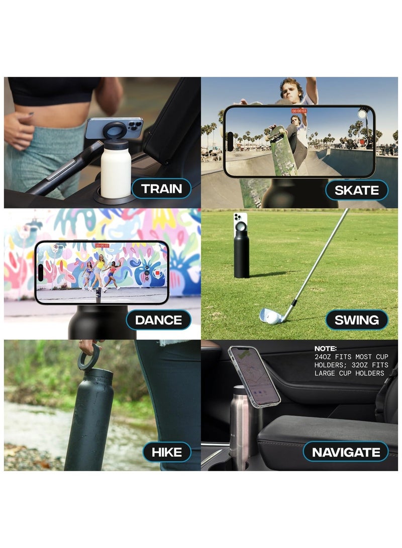 بلو فاير زجاجة حرارية 710 مل مع حامل هاتف MagSafe – فولاذ مقاوم للصدأ، دوران 360 درجة، خالية من BPA، عزل للمشروبات الساخنة والباردة، قاعدة مغناطيسية آمنة، تصميم سهل الحمل - Image 5