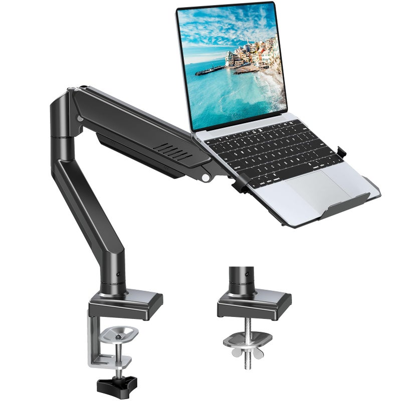 MOUNTUP Laptop Stand for Desk, 2-in-1 Monitor Mount with Laptop Tray Holds 2.2-22lbs, Adjustable Laptops Arm Mount for Max 17" Notebook & 32" Monitor, Laptops Desk Arm with Clamp/Grommet - Image 1