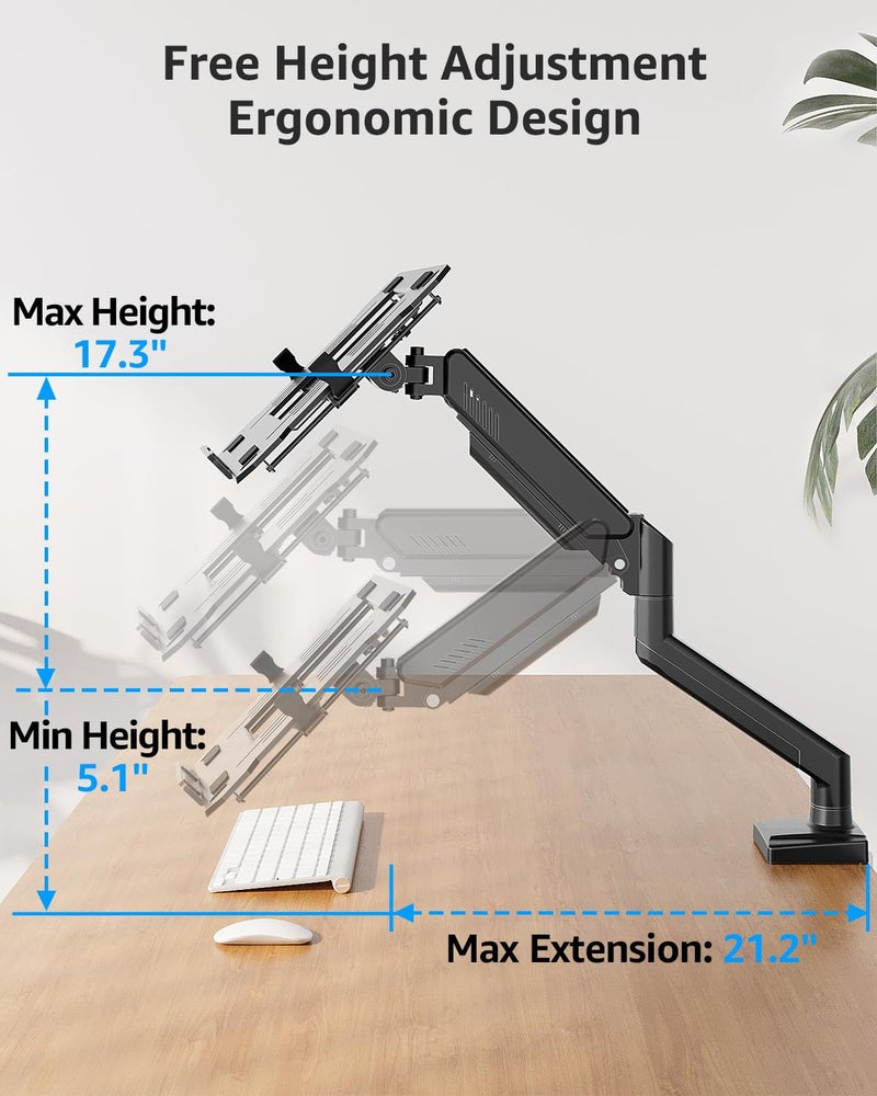MOUNTUP Laptop Stand for Desk, 2-in-1 Monitor Mount with Laptop Tray Holds 2.2-22lbs, Adjustable Laptops Arm Mount for Max 17" Notebook & 32" Monitor, Laptops Desk Arm with Clamp/Grommet - Image 4