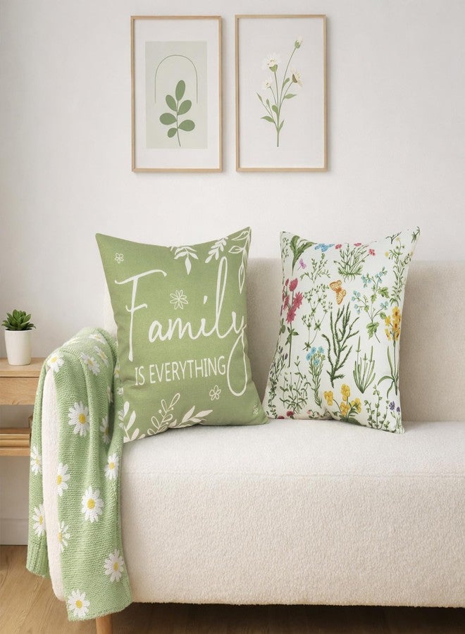 Yuubin Spring Summer Pillow Covers 18x18 Set of 4,Sage Green Wild Plant Floral Throw Pillows Case Outdoor Farmhouse Couch Home Sofa Bed Linen Pillow Decorations - Image 2