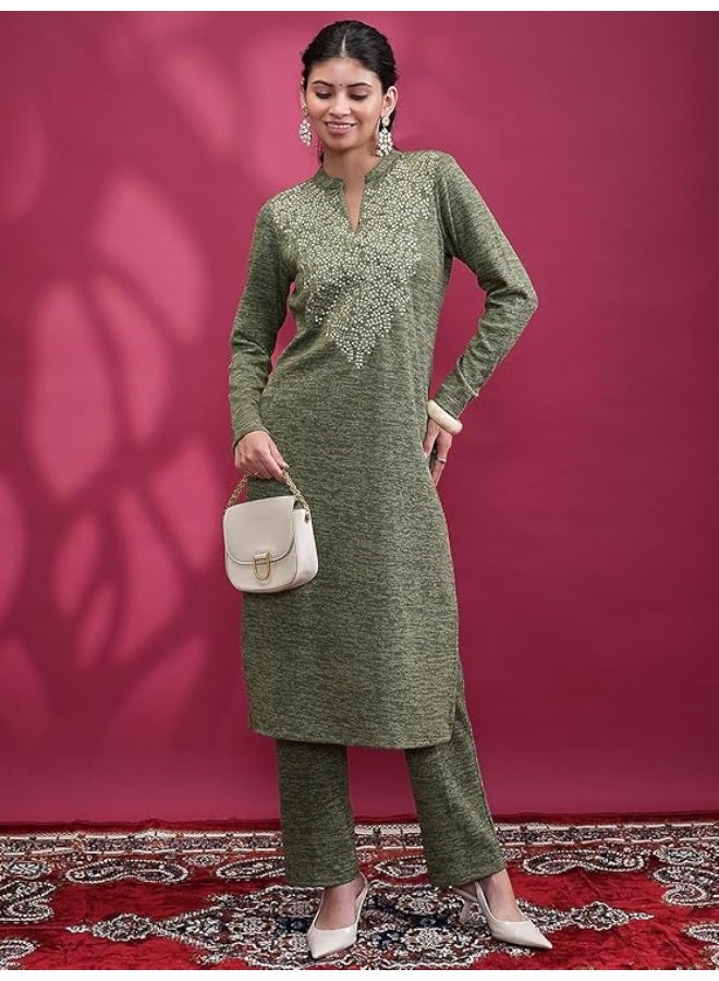 Vishudh Womens Kurta Sets green Polyester Blend{M) - Image 3