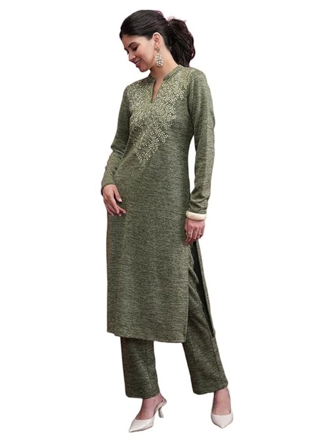 Vishudh Womens Kurta Sets green Polyester Blend{M) - Image 1