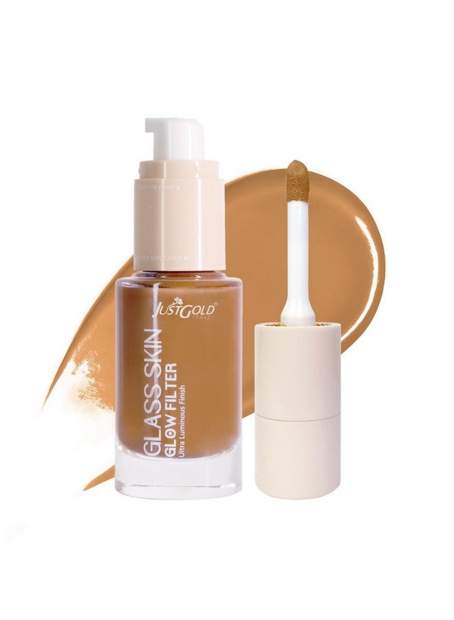 JUST GOLD JustGold Glass Glow Skin Filter, Ultra Luminous Finish, Enriched with Vitamin E (Caramel, 30 ML) - Image 1