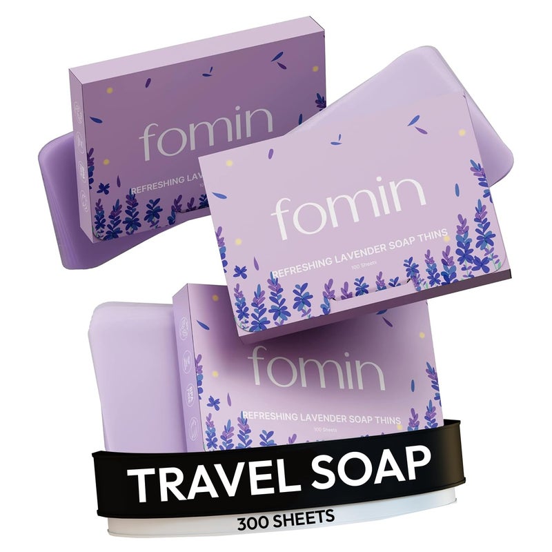 FOMIN - Antibacterial Paper Soap Sheets for Hand Washing - (300 Sheets) Lavender Portable Travel Soap Sheets, Dissolvable Camping Mini Soap, Portable Hand Soap sheet - Image 1
