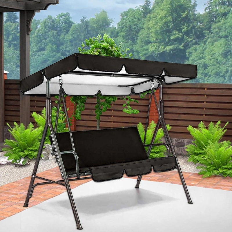 klarako Replacement Canopy For 3 Seater Garden Swing With Outdoor Swing Cushions Cover Oxford Cloth Patio Swing Cover Waterproof Uv Protection Patio Swing Cover (Black) - Image 5
