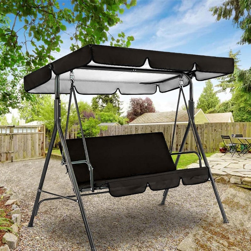 klarako Replacement Canopy For 3 Seater Garden Swing With Outdoor Swing Cushions Cover Oxford Cloth Patio Swing Cover Waterproof Uv Protection Patio Swing Cover (Black) - Image 4