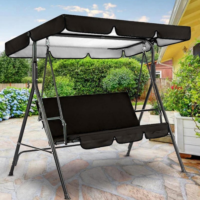 klarako Replacement Canopy For 3 Seater Garden Swing With Outdoor Swing Cushions Cover Oxford Cloth Patio Swing Cover Waterproof Uv Protection Patio Swing Cover (Black) - Image 1
