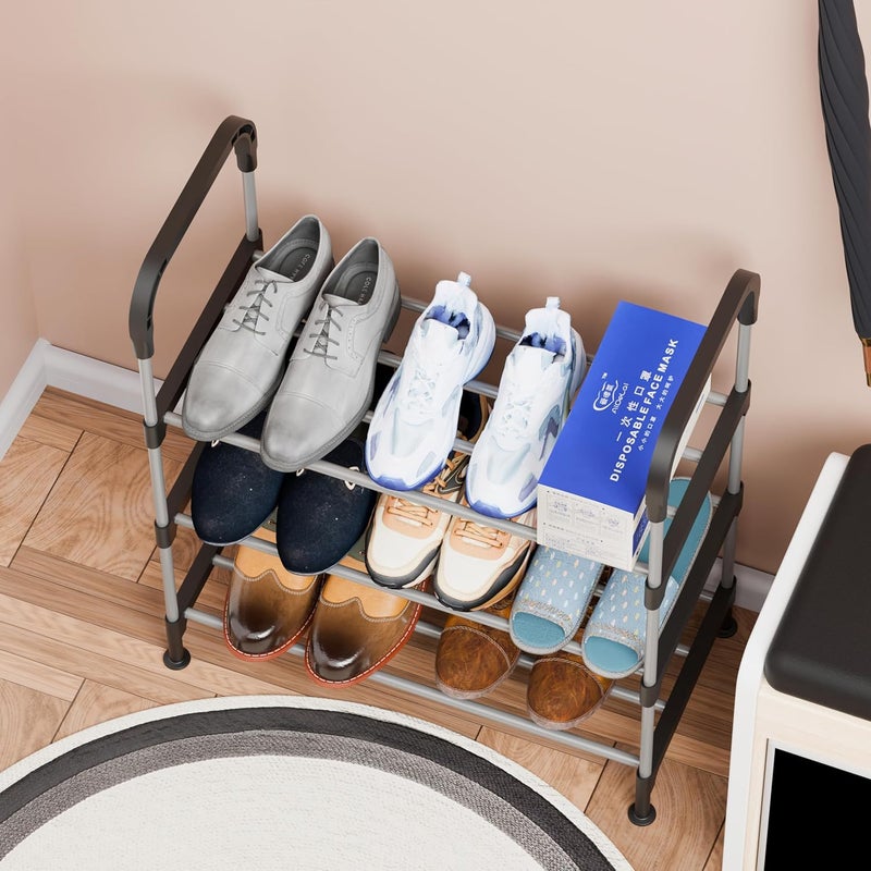 Lukzer منظم أحذية معدني قائم ثلاثي الطبقات من لوكزر مع رفوف قابلة للتعديل، حل تخزين متين وقوي موفر للمساحة لمدخل المنزل وخزانة الملابس وغرفة المعيشة 30 سم عمق × 61 سم عرض × 62 سم ارتفاع - Image 2