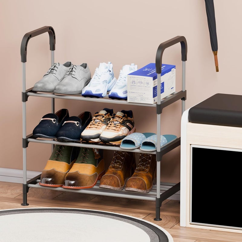 Lukzer منظم أحذية معدني قائم ثلاثي الطبقات من لوكزر مع رفوف قابلة للتعديل، حل تخزين متين وقوي موفر للمساحة لمدخل المنزل وخزانة الملابس وغرفة المعيشة 30 سم عمق × 61 سم عرض × 62 سم ارتفاع - Image 1