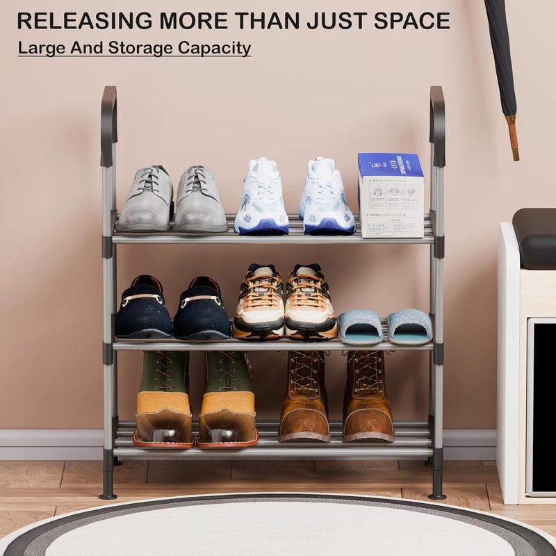 Lukzer منظم أحذية معدني قائم ثلاثي الطبقات من لوكزر مع رفوف قابلة للتعديل، حل تخزين متين وقوي موفر للمساحة لمدخل المنزل وخزانة الملابس وغرفة المعيشة 30 سم عمق × 61 سم عرض × 62 سم ارتفاع - Image 3