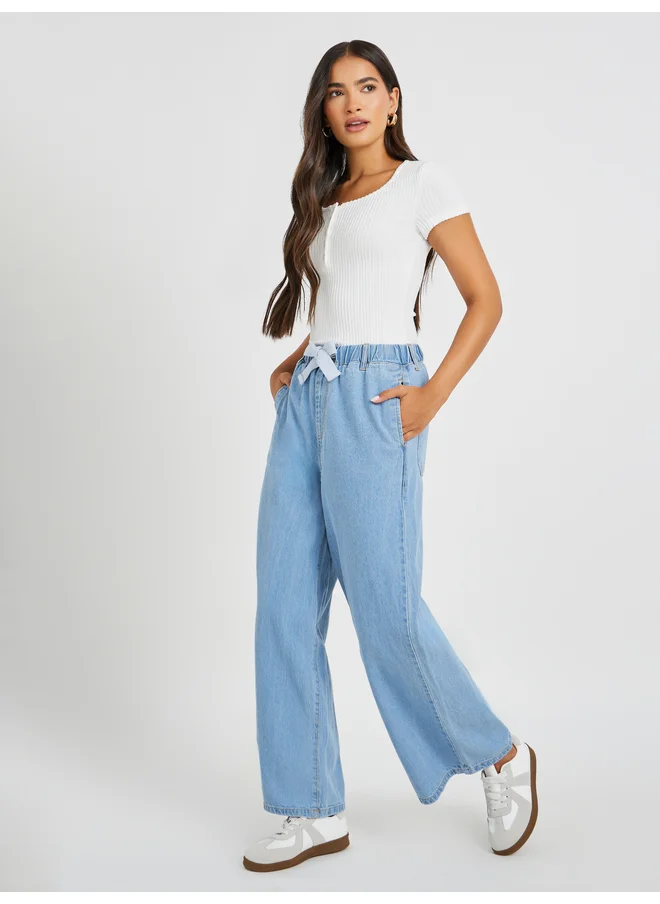 ستايلي Styli Mid Rise Elasticated Waistband Wide Leg Jeans