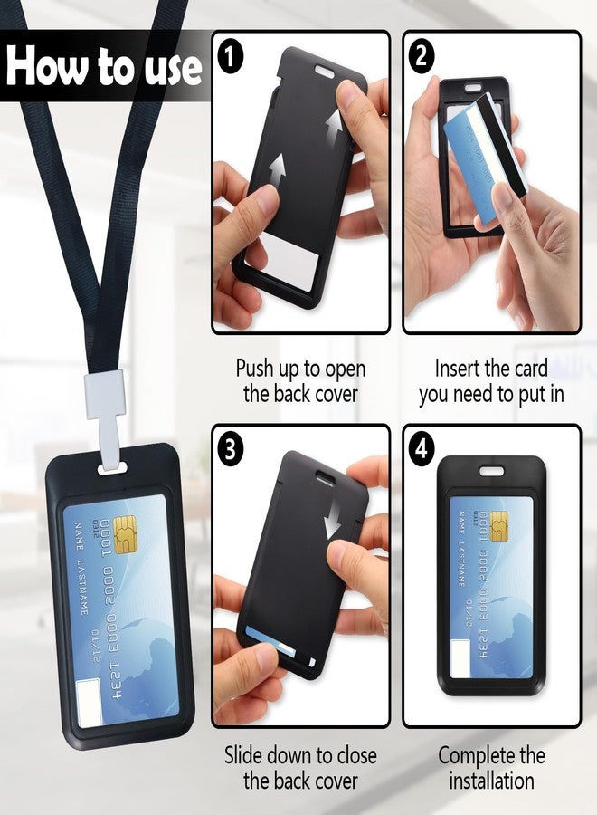 Realand 10Pcs Sliding ID Badge Holder with Lanyard, Hard Case Vertical ID Card Holder with Clear Window Work Badge Protector Sleeve Cover for Office Key Card Name Tag, Black - Image 4