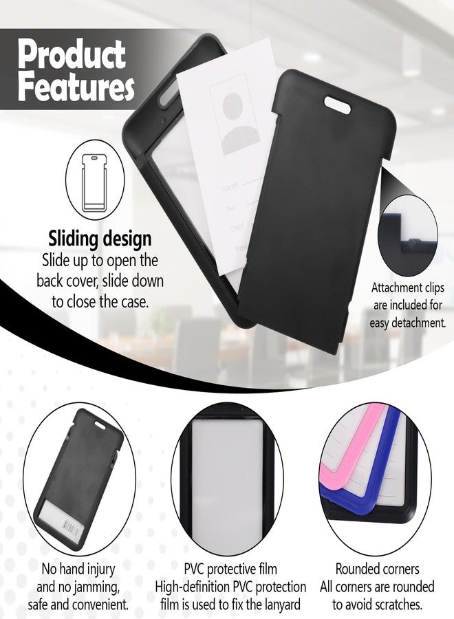 Realand 10Pcs Sliding ID Badge Holder with Lanyard, Hard Case Vertical ID Card Holder with Clear Window Work Badge Protector Sleeve Cover for Office Key Card Name Tag, Black - Image 3