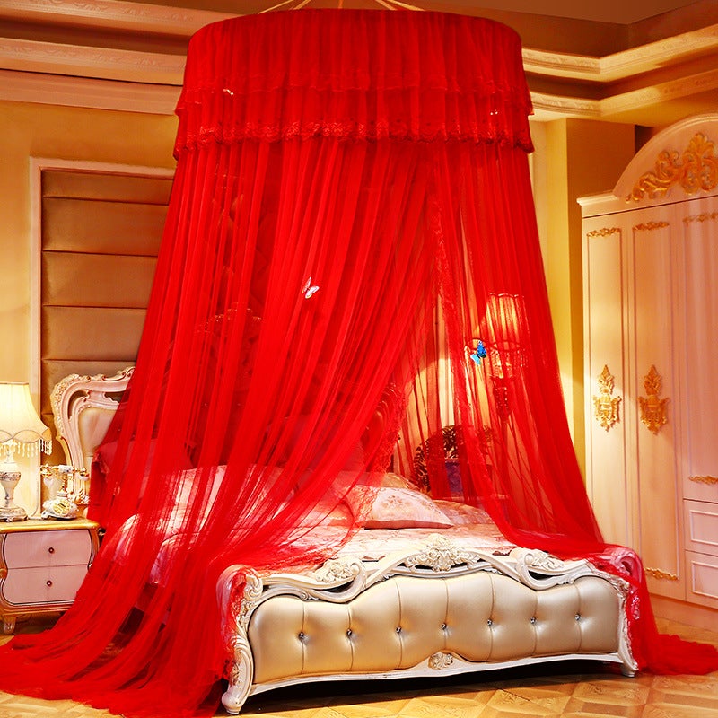 Elegant Round Top Mosquito Net for Double Bed Lanxin red 