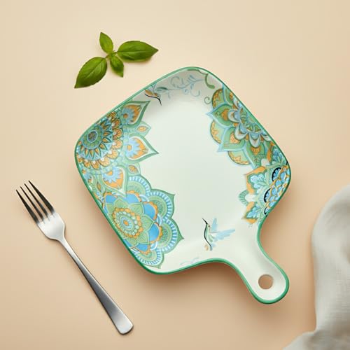 Lemon Tree Ceramic Matt Finish Square Platter with Handle, Coloured Print Design, 9.5 x 9.5 cm, 4.5 cm Height for Snacks Desserts Savouries Veggies Chips Cookies Fruits, Salad Pasta Serving (Blue) - Image 3