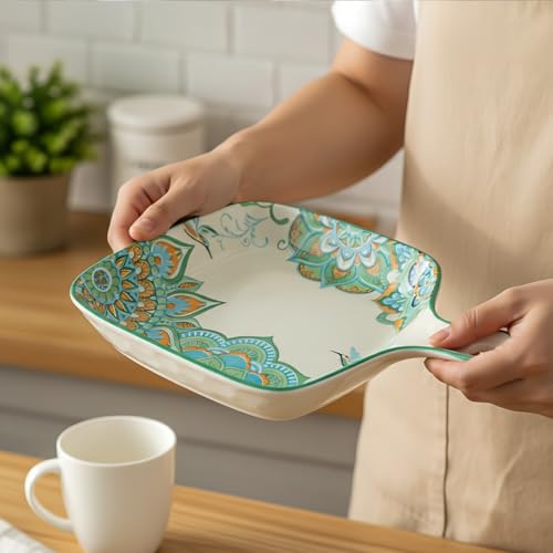 Lemon Tree Ceramic Matt Finish Square Platter with Handle, Coloured Print Design, 9.5 x 9.5 cm, 4.5 cm Height for Snacks Desserts Savouries Veggies Chips Cookies Fruits, Salad Pasta Serving (Blue) - Image 5