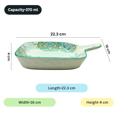 Lemon Tree Ceramic Matt Finish Square Platter with Handle, Coloured Print Design, 9.5 x 9.5 cm, 4.5 cm Height for Snacks Desserts Savouries Veggies Chips Cookies Fruits, Salad Pasta Serving (Blue) - Image 2
