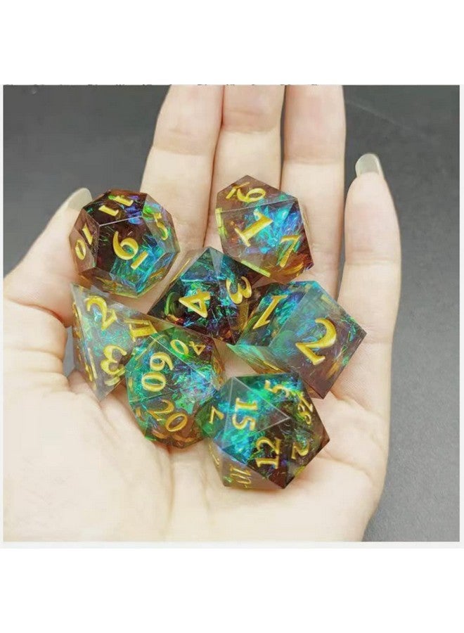 Sharp Edge Dice DND Dice Set, Resin Dice Polyhedral Dice D and D Dice Set Dungeons and Dragons Dice Set D&D with Metal Box & Bag for RPG Role Playing MTG Dice Game Green and Brown  - Image 4