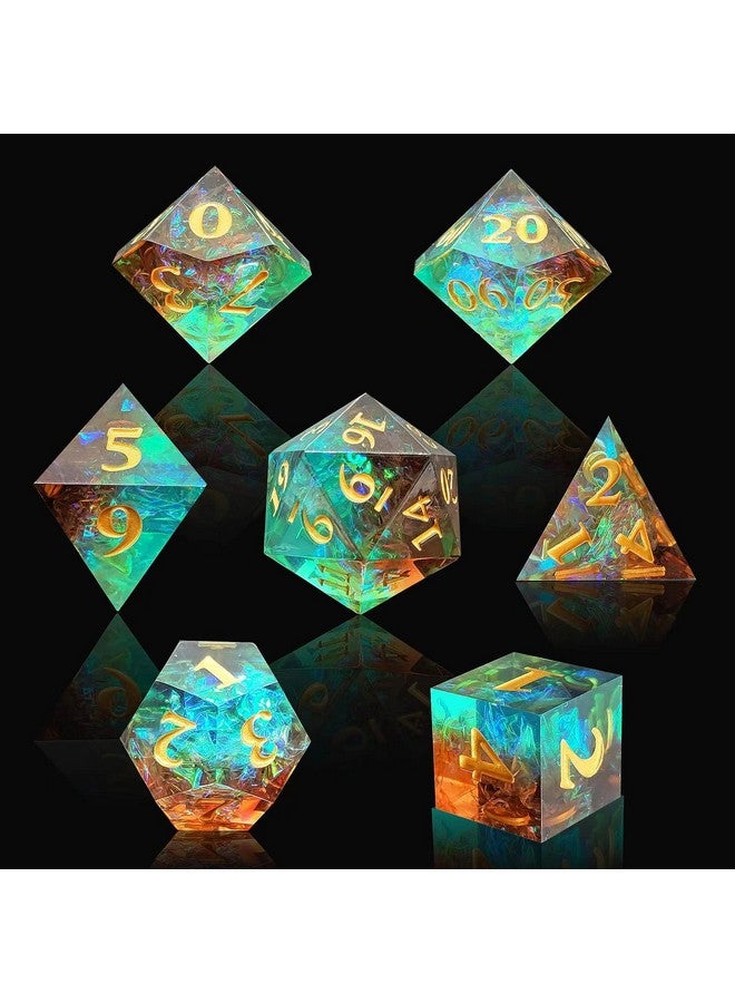 Sharp Edge Dice DND Dice Set, Resin Dice Polyhedral Dice D and D Dice Set Dungeons and Dragons Dice Set D&D with Metal Box & Bag for RPG Role Playing MTG Dice Game Green and Brown  - Image 5