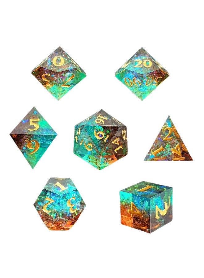 Sharp Edge Dice DND Dice Set, Resin Dice Polyhedral Dice D and D Dice Set Dungeons and Dragons Dice Set D&D with Metal Box & Bag for RPG Role Playing MTG Dice Game Green and Brown  - Image 2