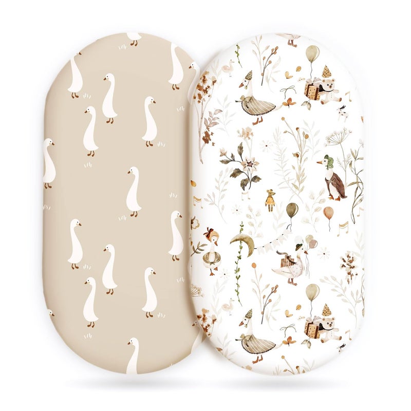 شراشف سرير الأطفال القابلة للتمدد فائقة النعومة 2 عبوة مناسبة عالمياً لسرير الأطفال سلة موسى مرتبة بيضاوية مستطيلة آمنة ومريحة شراشف سرير أنيقة للأطفال الذكور والإناث